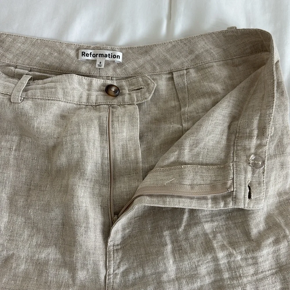 Reformation Freddie straight leg linen trouser pants in oatmeal size 8